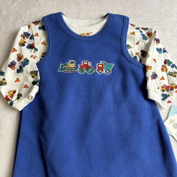 New Vtg Toddler Boy Carter’s 2 Pc Retro Outfit Construction Overall 6-9 Months - Picture 1 of 7